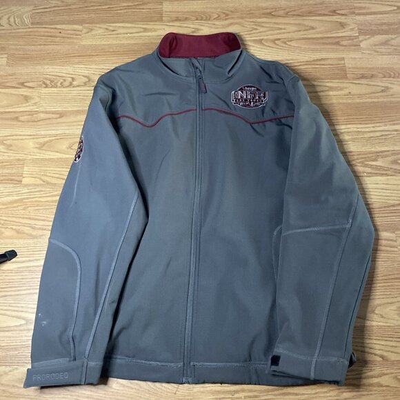 Wrangler Pro Rodeo Gear Jacket XL 2014 NFR Finals Las Vegas Gray Zip Heavy Patch